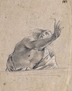 Man met opgeheven arm achter een borstwering door Simon Vouet